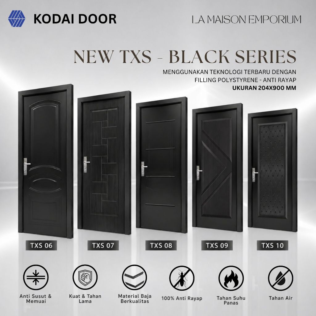 KODAI STEEL DOOR Pintu Baja TXS 90 Series BLACK / PINTU BAJA 204X90 HITAM / pintu kamar anti rayap T