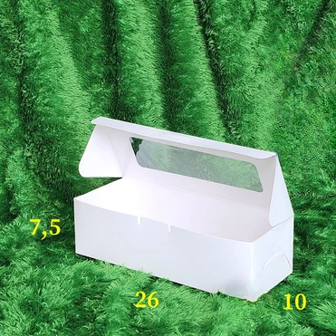 (10 Pcs) Box Ivory Mika Dus Cake Kotak Bolu Kardus Roll Tart 26x10x7 Jendela Mika