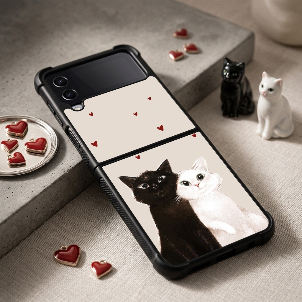 Case Casing Samsung Galaxy Z Flip 8 7 6 5 4 3 5G Meow Romantic AZ0168