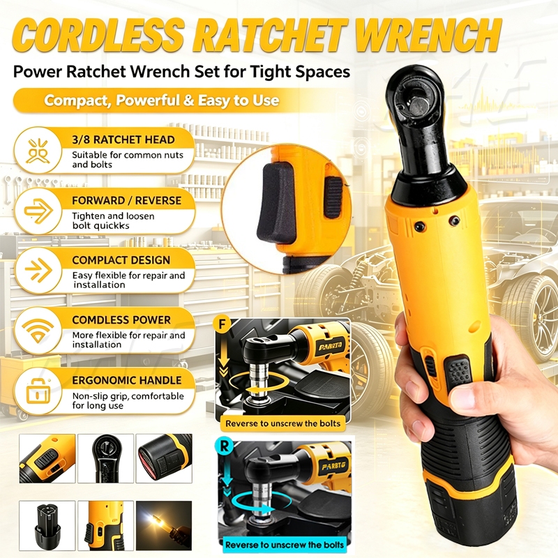 Kunci Ratchet Elektrik Cordless 3/8 Inch Right Angle Wrench Desain Portabel Cocok Perawatan Mobil Mo