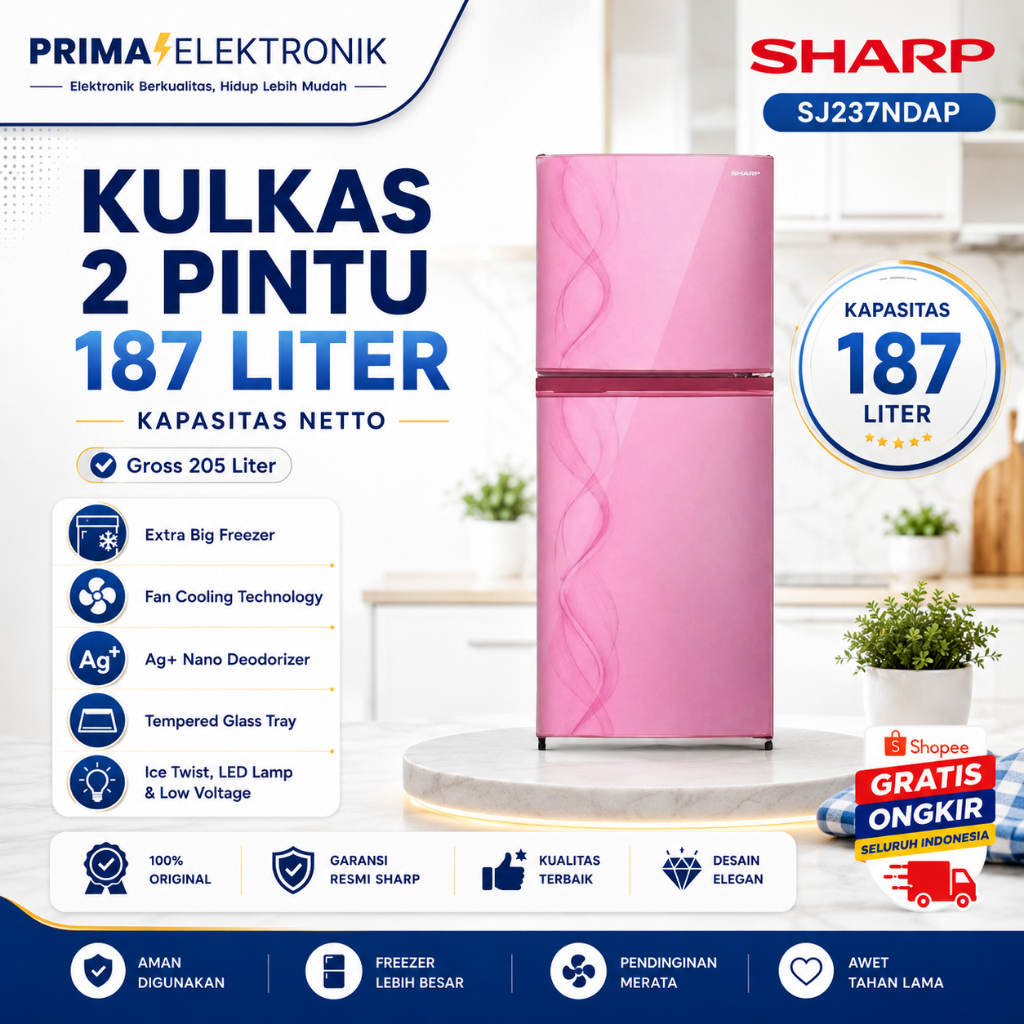 KULKAS 2 PINTU SHARP SJ237NDAP 187L/SJ-237-NDAP/SJ-237NDAP/SJ 237 NDAP/SJ 237NDAP/SJ-237 NDAP/SJ237N