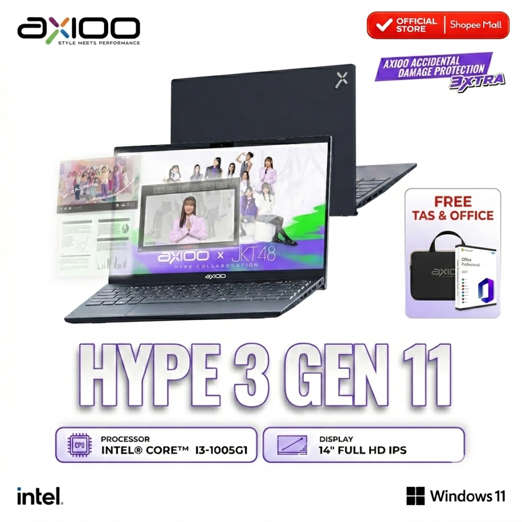 [ RESMI + ADP ] Laptop Axioo Mybook Hype 3 G11 Intel Core i3 1125G4 RAM 8GB 256GB SSD 14" FHD IPS Wi