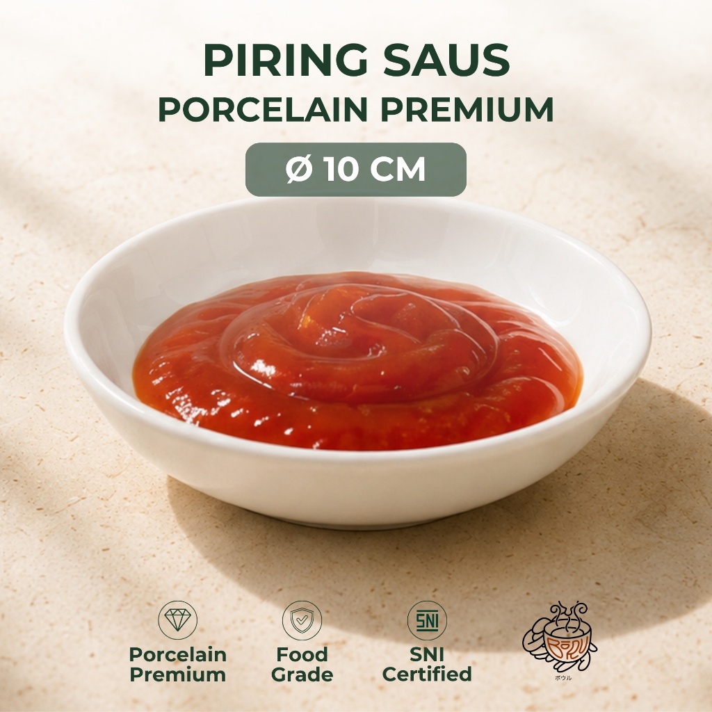 Midas Piring Saus Bulat Porselen Putih Kilap Polos Diameter 10 cm Minimalis Porcelain Round Sauce Di