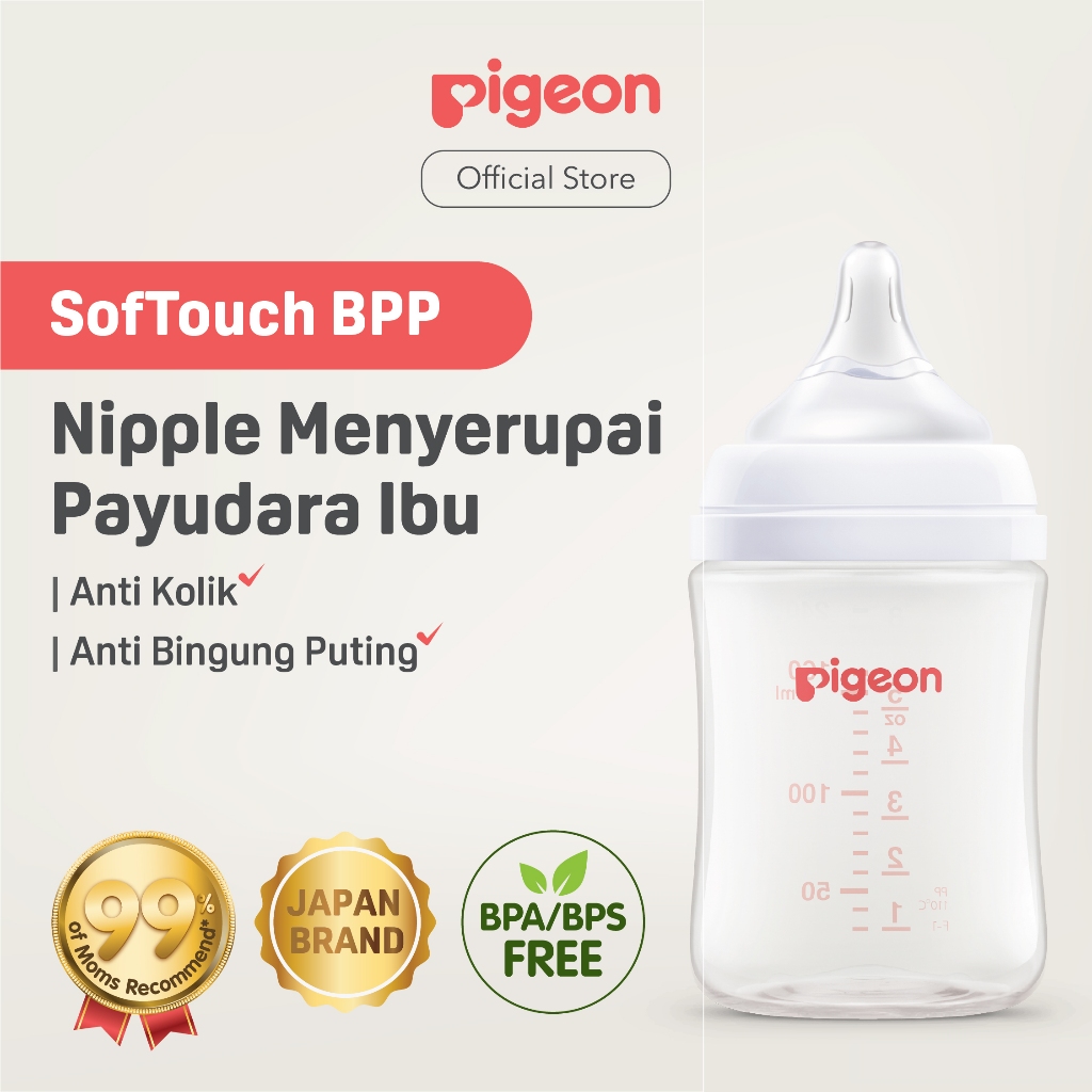 PIGEON Botol BPP Wide Neck 160ml w/SofTouch Nipple | Botol Susu Bayi | Botol Susu Newborn | Ramah Li