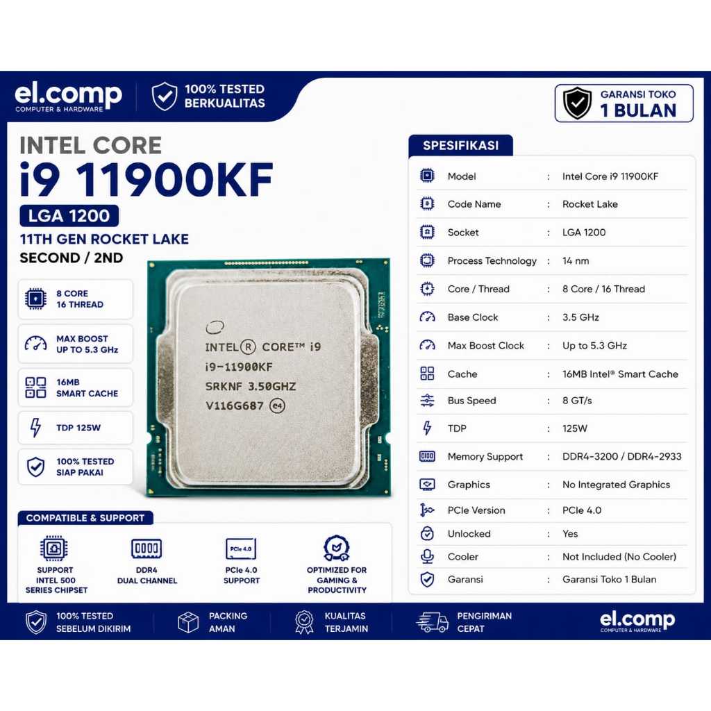 PROCESSOR INTEL CORE I9 11900KF TRAY LGA 1200