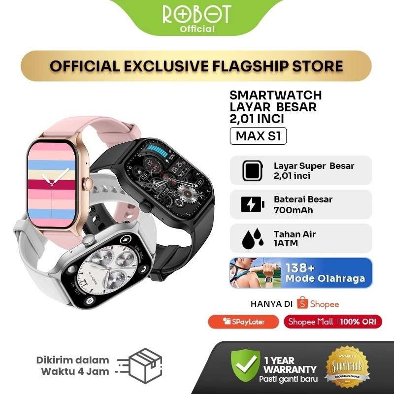 ROBOT MAX S1 Smartwatch Layar 2.01 Inch Baterai 700mAh 22 Hari