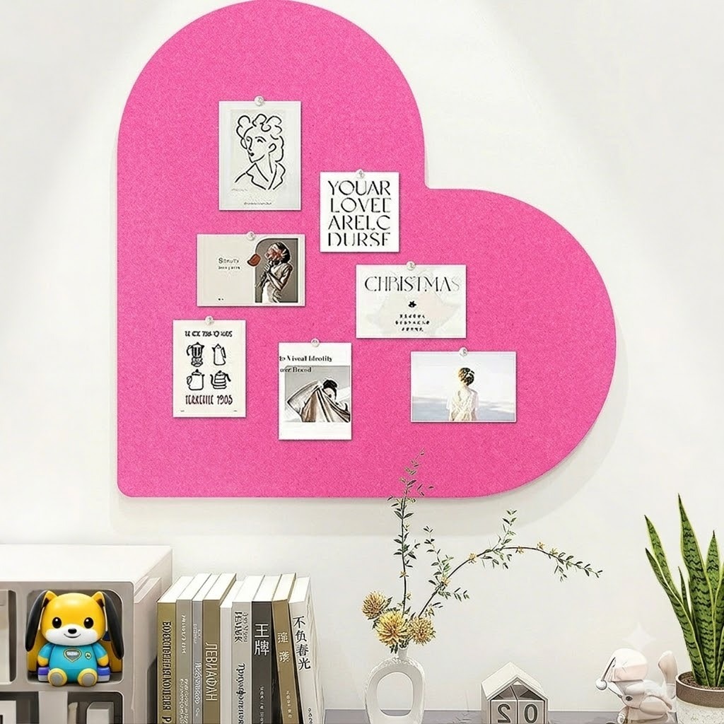 Papan Papan Foto Bentuk Hati Felt, Papan Memo Hias Dinding Self-Adhesive Tape Magic Sticker