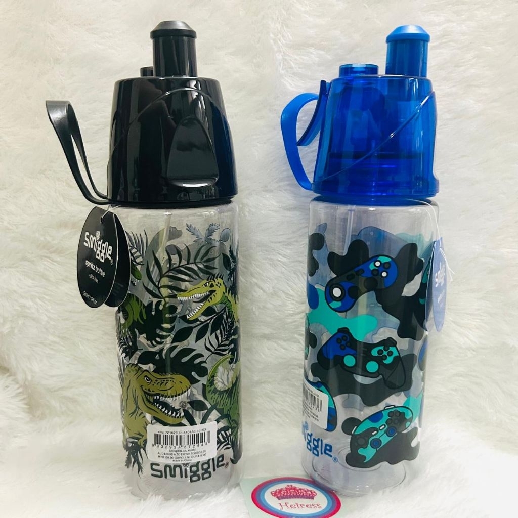 Smiggle botol minum bottle spritz purple ungu hijau dino game biru