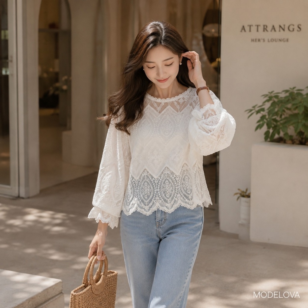 MDLV ~ M29D05# Shemira Embroidered Lace Blouse Wanita Premium | Atasan Brokat Bordir Elegan Korean S