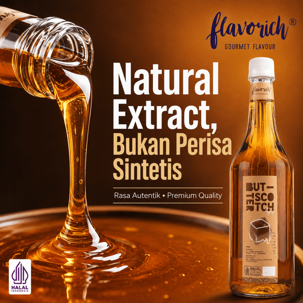 Butterscotch Syrup 1L FLAVORICH – Sirup Rasa Butterscotch Premium untuk Minuman Cafe, Dessert & HORE