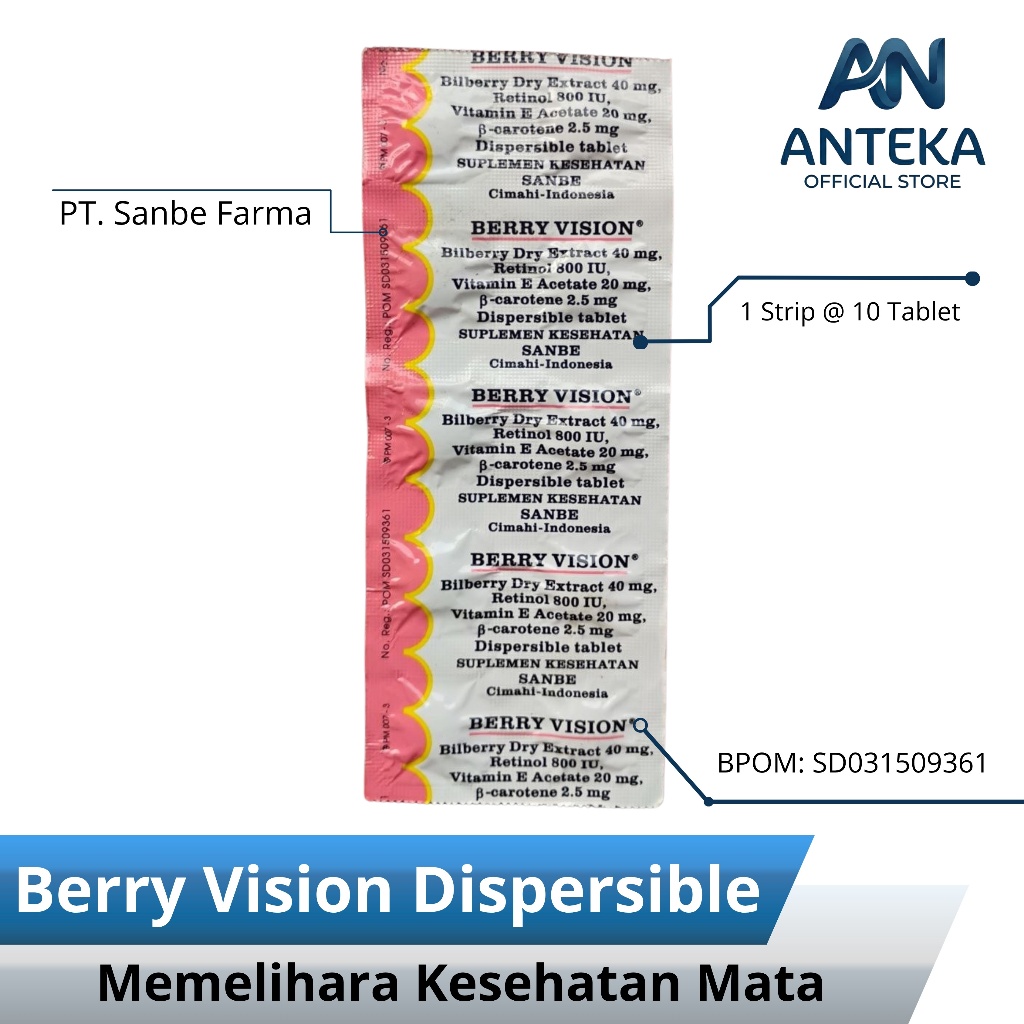 Berry Vision Dispersible 10 Tablet Per Strip -  Suplemen Mata - Obat Mata