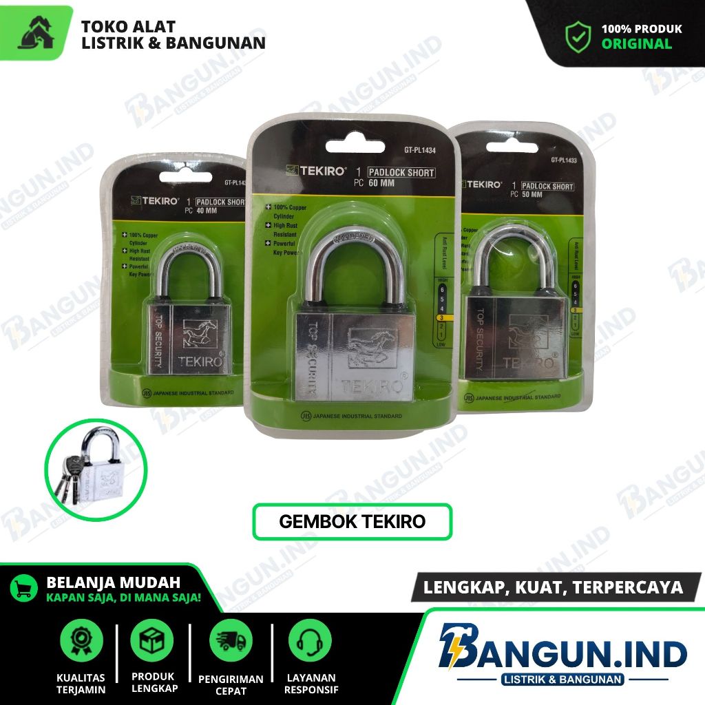Gembok Padlock Short TEKIRO GT-PL1433/34/35 40mm/50mm/60mm Top Security