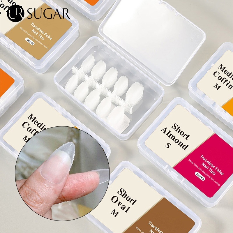 UR SUGAR 100pcs Soft Nail Tips Almond Oval Full Cover Kuku Palse Ultra-Thin Artificial Quick Matte C