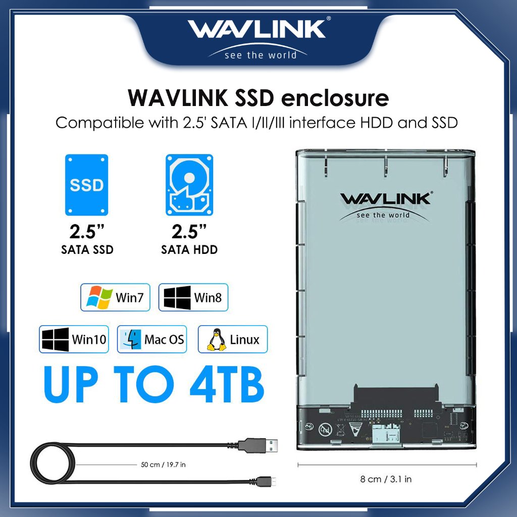 Wavlink 2.5" USB3.0 to SATA III External Hard Drive Enclosure, Optimized for 7mm/9.5mm 2.5 Inch HDD/