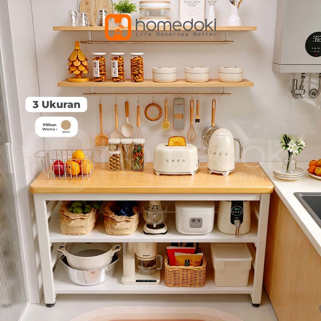 Homedoki Rak Dapur/Rak Dapur Serbaguna/Lemari Dapur Minimalis/Rak Penyimpanan Barang