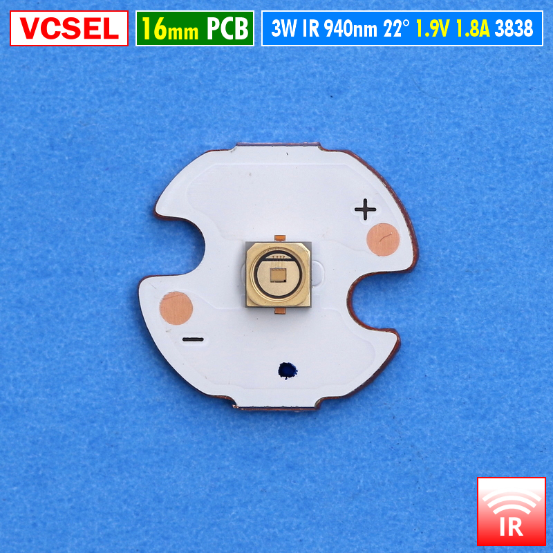 VCSEL 3W 940nm InfraRed 16mm Mata Lampu LED IR Laser 2V Senter IR NVR Kamera Malam CCTV Night Vision