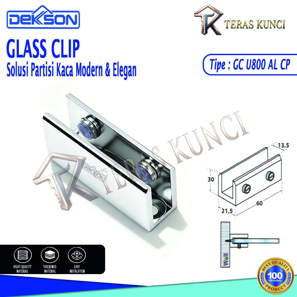 Klip Kaca Dekkson GC U800 Penjepit Kaca Glass Clip Aluminium 8mm-10mm