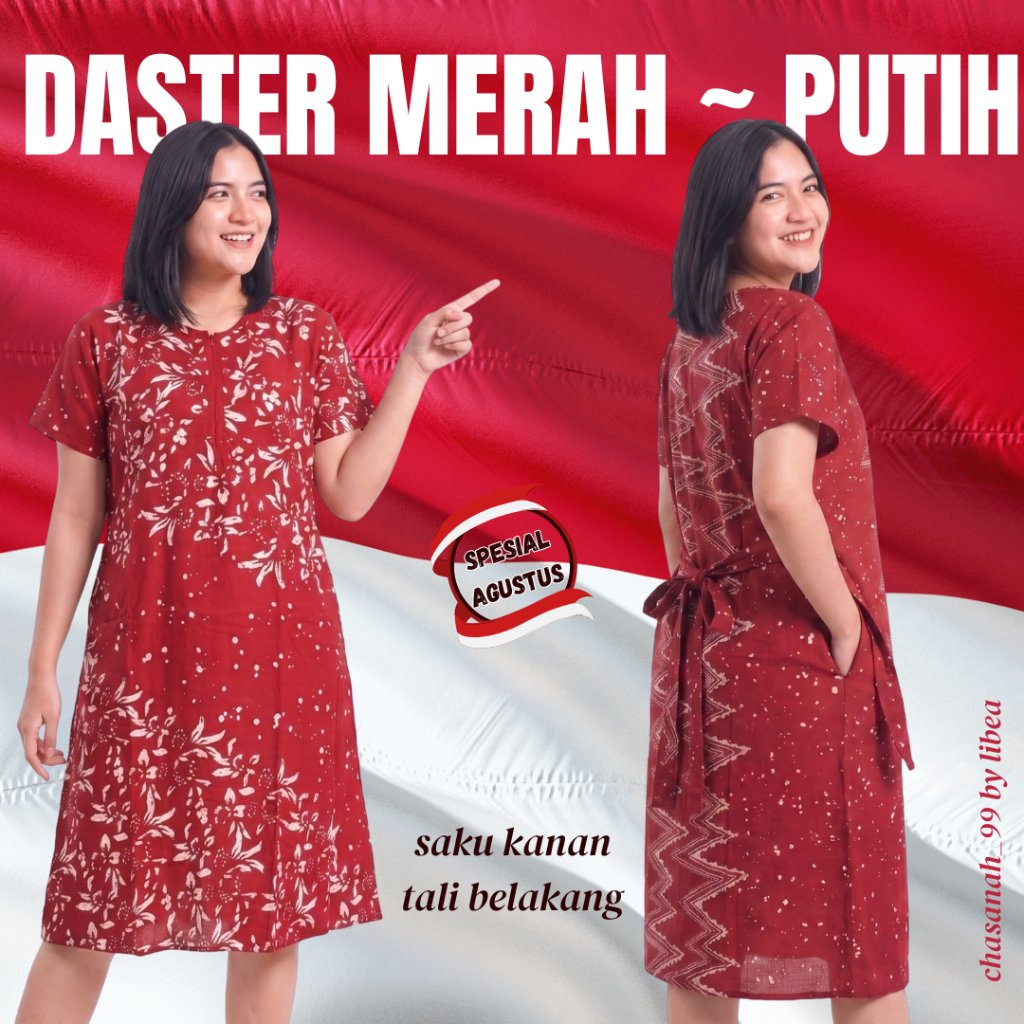 Daster Batik Merah Corak Putih Cap Malaman Spesial Agustus Terbaru - Daster Batik Pekalongan Rayon S