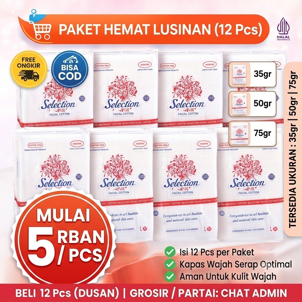 Grosir Kapas Wajah Selection 35gr 50gr 75gr - Lusinan Kapas Muka Facial Selection Murah