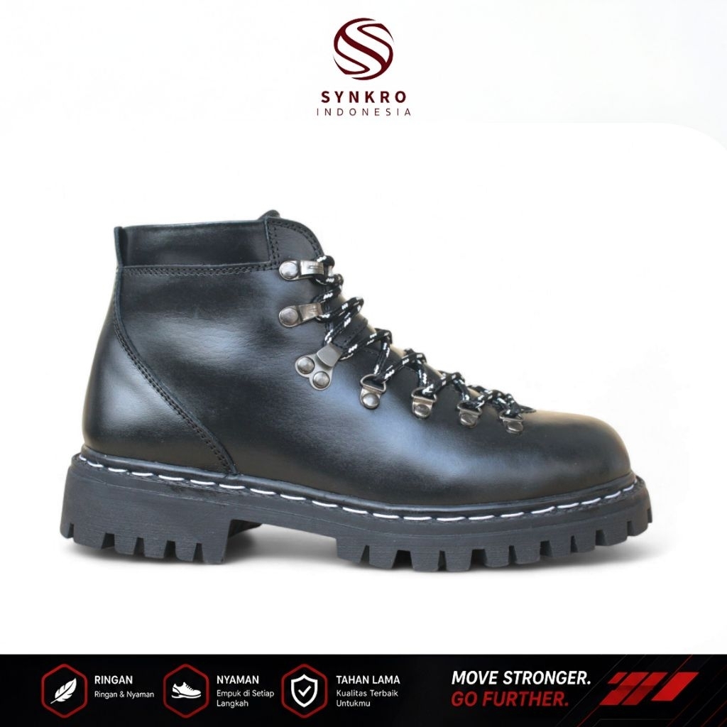39-43 Synkro JAGAT - Sepatu bot pria SYNKRO Indonesia warna hitam tali tebal sol tebal nyaman