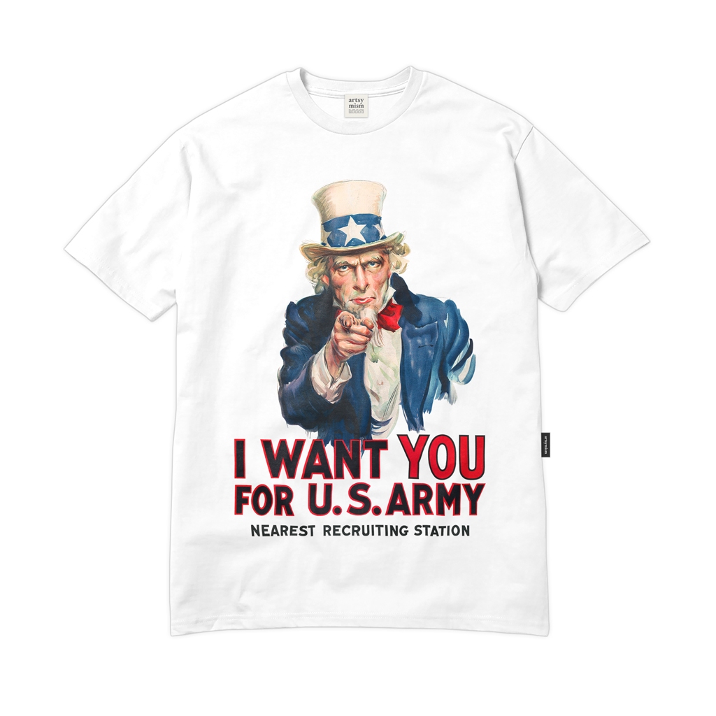 Kaos J. M. Flagg - Uncle Sam I Want You For U.S. Army (1917) - T-Shirt Aesthetic Fine Art Lukisan Vi