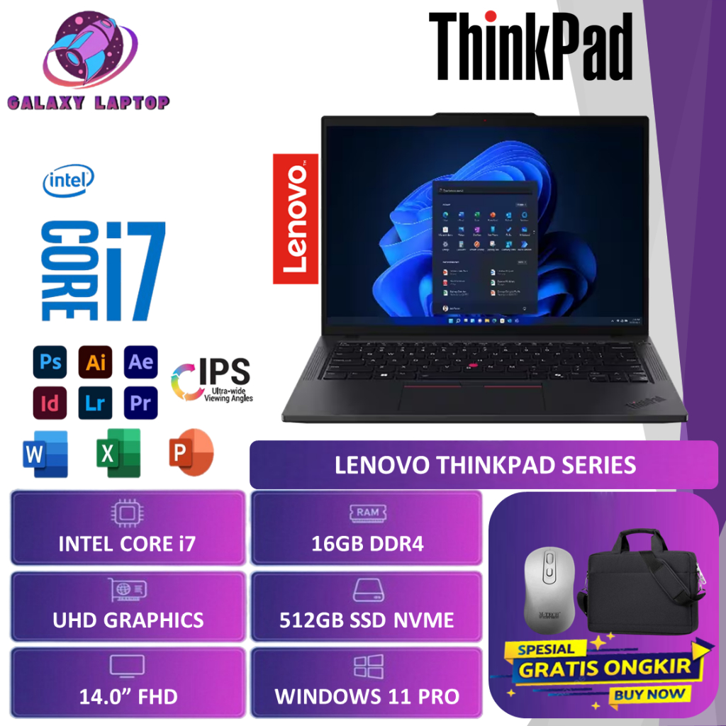 Laptop Lenovo Thinkpad Core i7 RAM 16GB / SSD 512GB Windows 11 Pro Second Mulus
