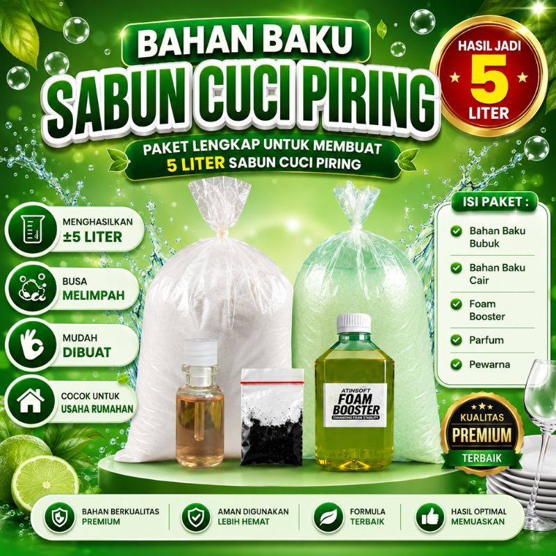 bahan baku Sabun Cuci Piring  bonus foam booster 250ml wangi tahan lama 5 liter