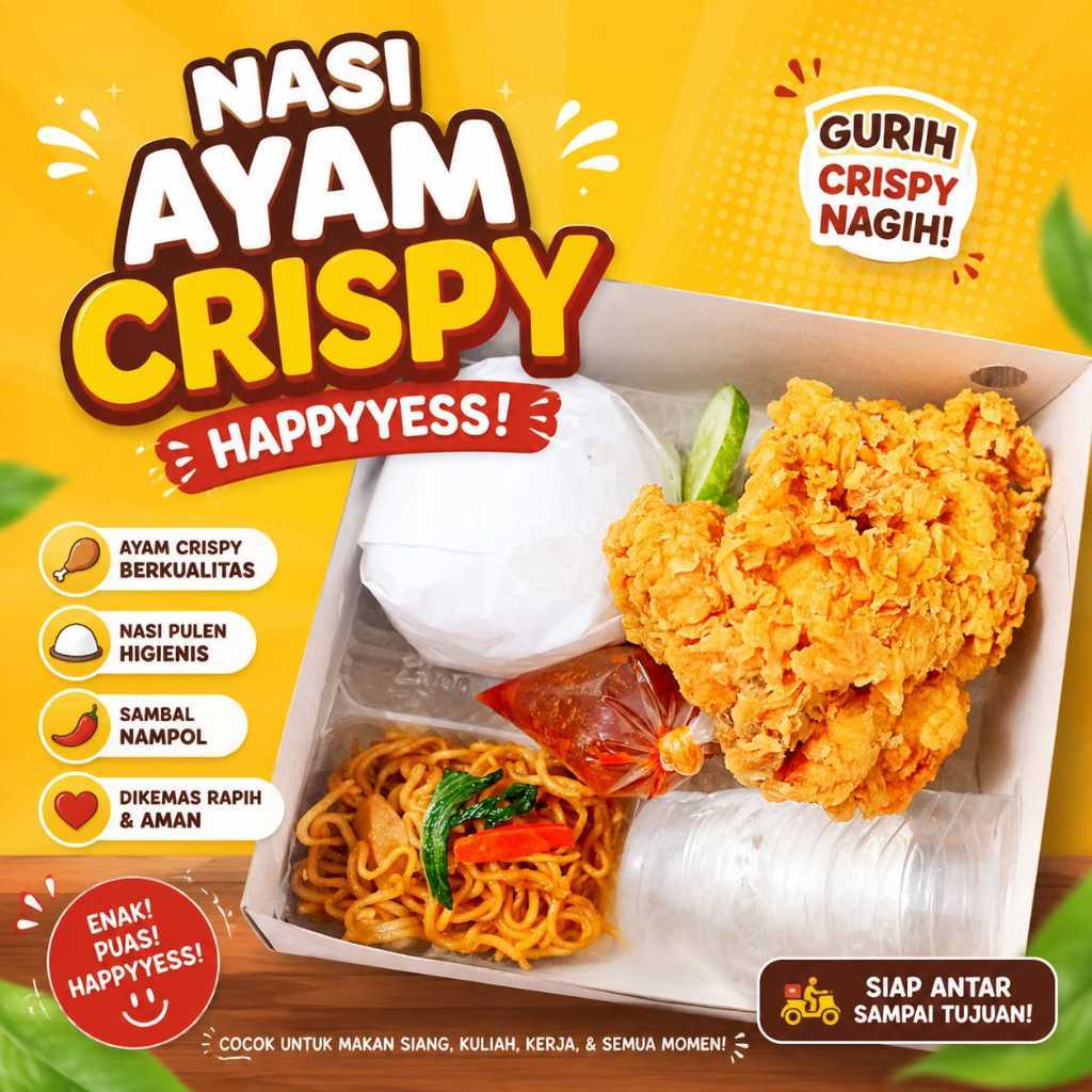 Nasi Ayam Crispy Happyyessfood | Ayam Gurih Renyah, Nasi Pulen, Sambal Mantap | Fresh & Higienis