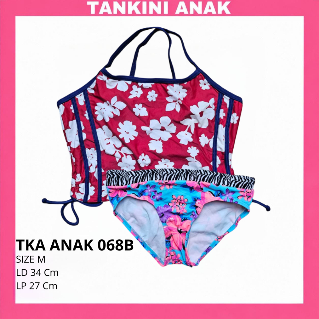 TKA068B LD 34 Cm Size M Baju Renang Bikini Tankini Bra Swimwear Dewasa Anak Merah Biru Bunga Garis