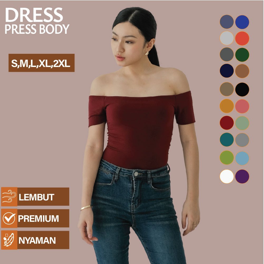 DRESS PRESS BODY Jaewon | Atasan Wanita Off Shoulder | Ukuran S - XXL