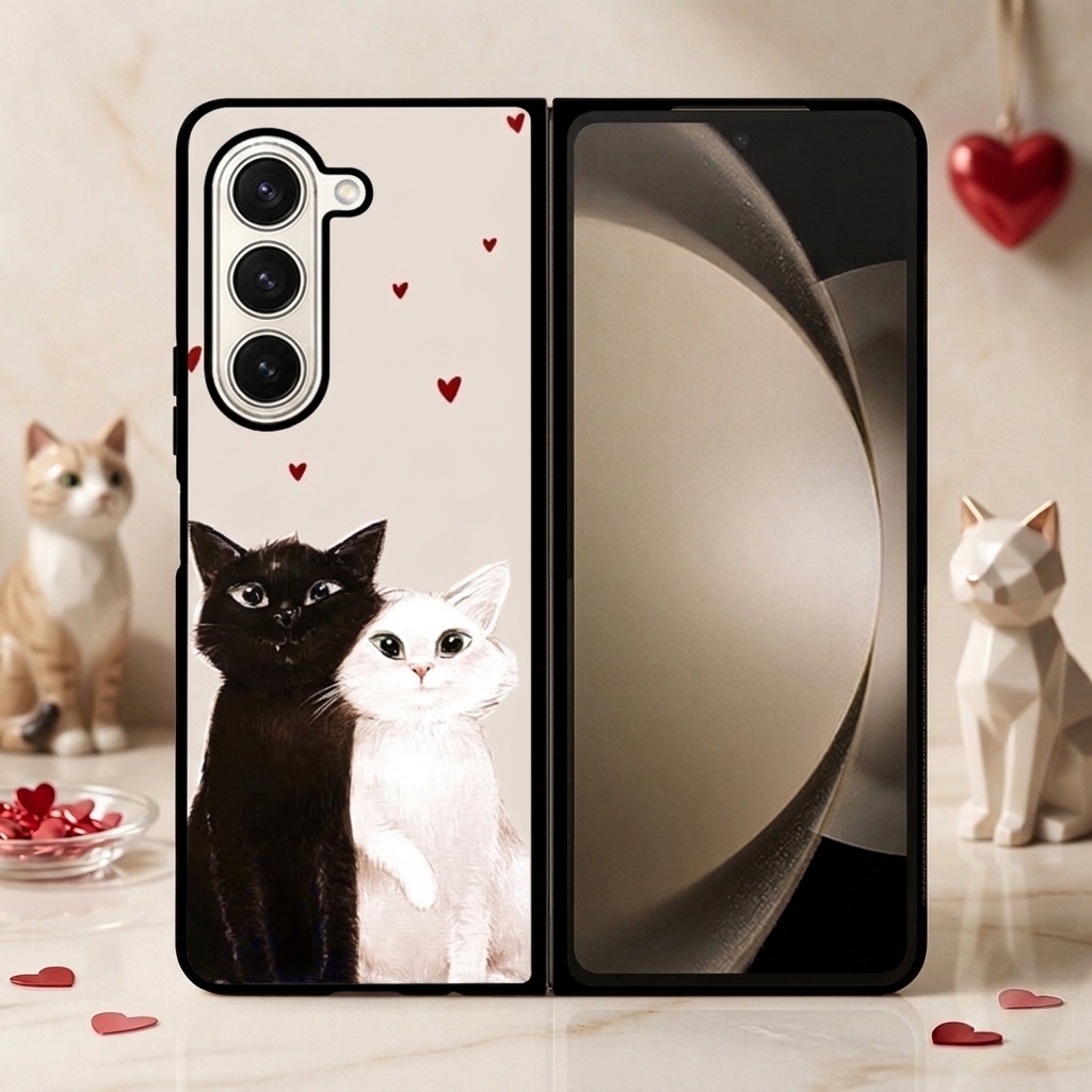 Case Casing Samsung Galaxy Z Fold 8 7 6 5 4 3 5G Meow Romantic AZ0168