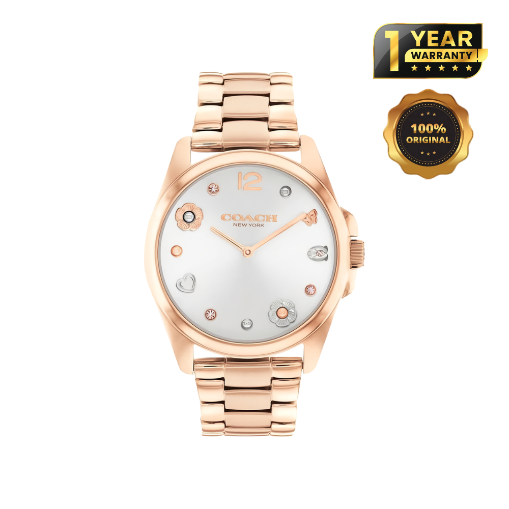 Coach Greyson Ladies White Dial Rose Gold Stainless Steel Strap - 14504023