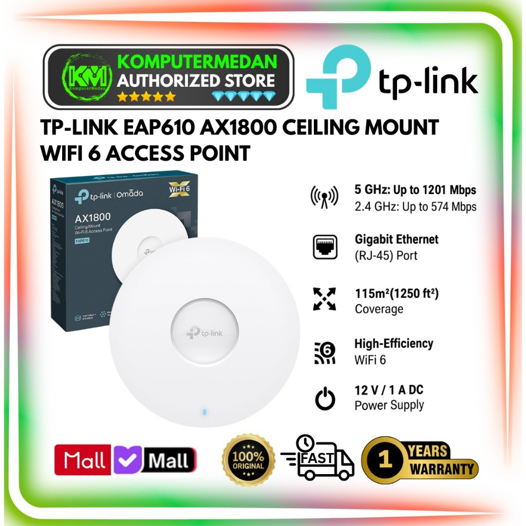 TP-Link EAP610 EAP 610 AX1800 Wireless Dual Band Ceiling Mount Access Point / TPLINK EAP610
