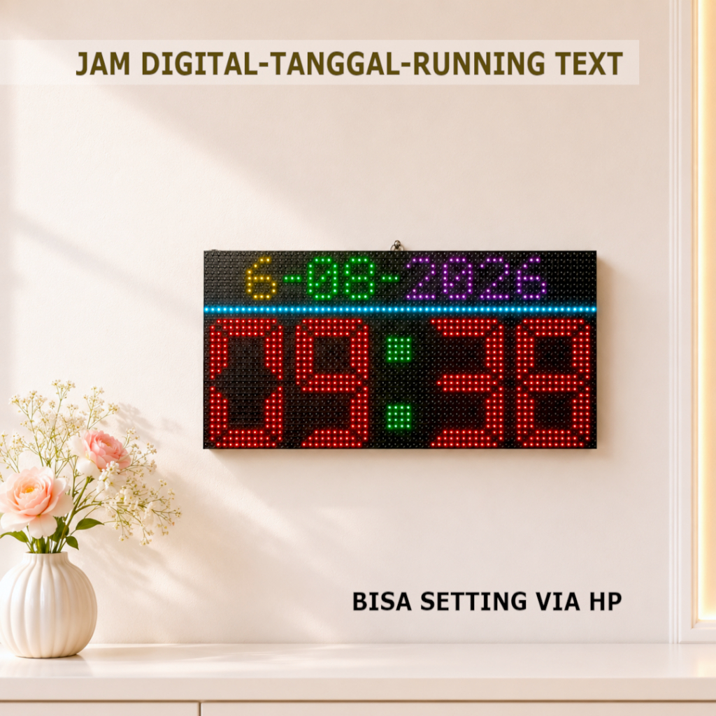 Jam Dinding Digital Led Berwarna - Tanggal - Running text