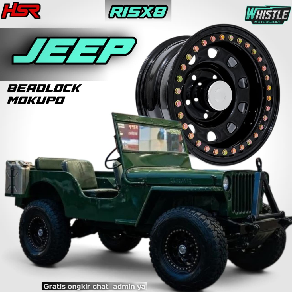 Velg Racing Offroad Ring 15 Jeep Baut 6x139,7 BEADLOCK MOKUPO HSR R15X8 H6X139,7 ET-25 Glossy Black
