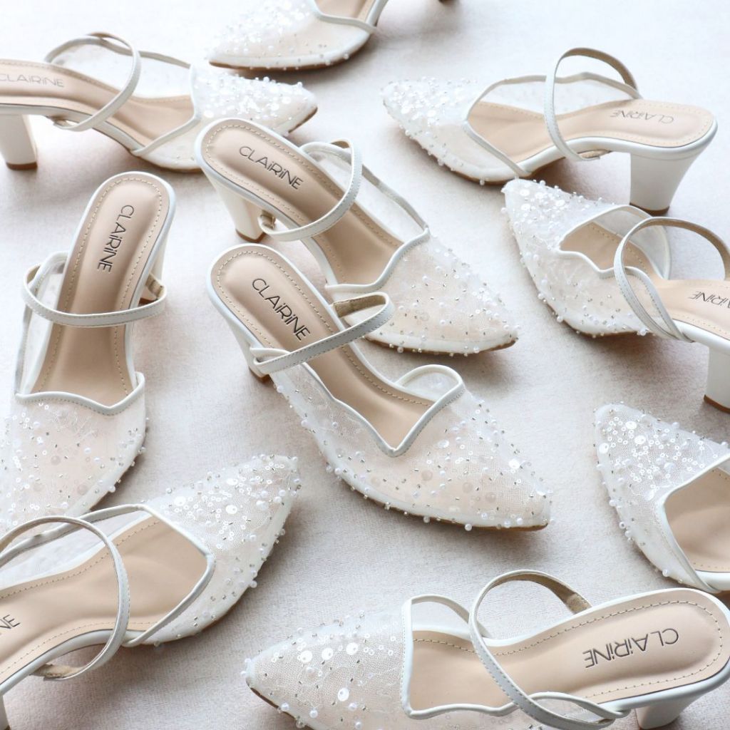 CIKUSHOES - Camelia Heels Wedding Bridal Payet White 7cm