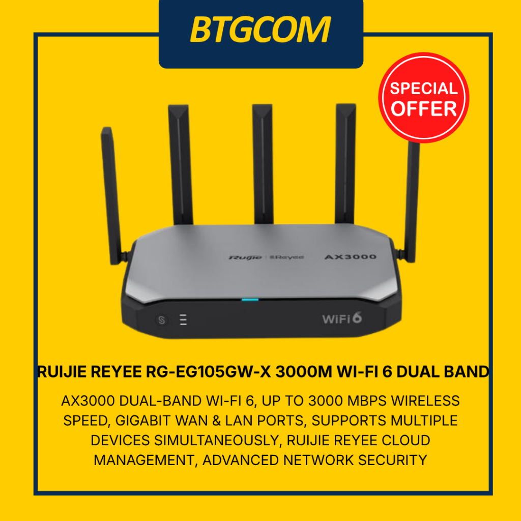 RUIJIE REYEE RG-EG105GW-X 3000M WI-FI 6 DUAL BAND GIGABIT HIGH PERFORMANCE ALL IN ONE WIRELESS ROUTE