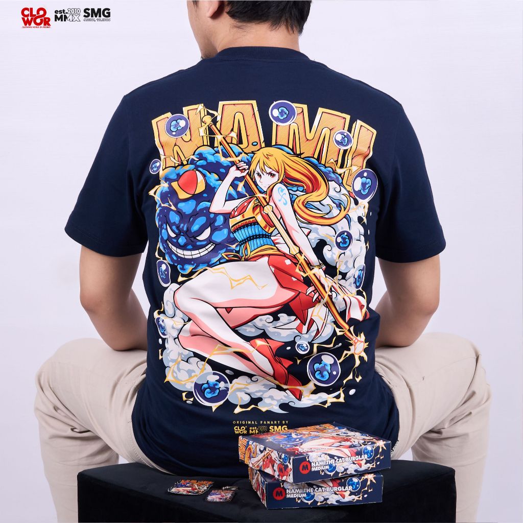 CLOWOR Nami The Cat Burglar and Zeus The Thunder Cloud Strawhat Anime One Piece Kaos Clowor T-Shirt