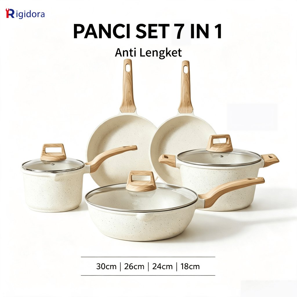 Rigidora  Panci Set Lapisan Granit Anti Lengket Set Peralatan Masak Anti Lengket 4 PANCI+3 tutup pan