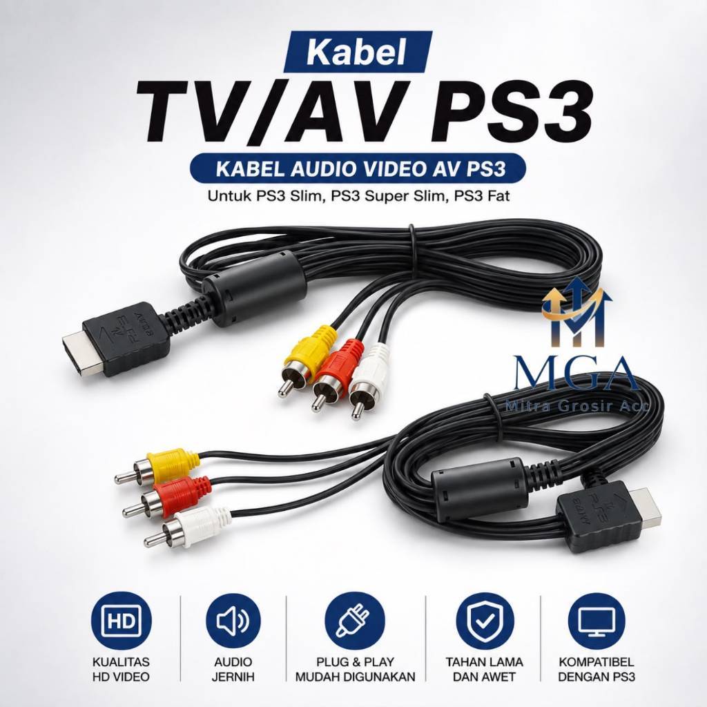 MGA - Kabel AV PS3 RCA TV Audio Video Kabel PS3 ke TV Composite Cable 180CM PS 1/2/3