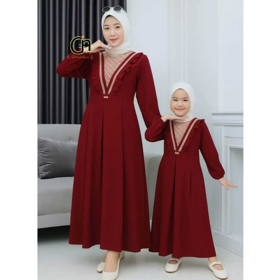 Gamis Couple ibu dan anaka bahan Crinkle Model Baru / DRESS CRINKLE  Airflow Premium mix Brokat