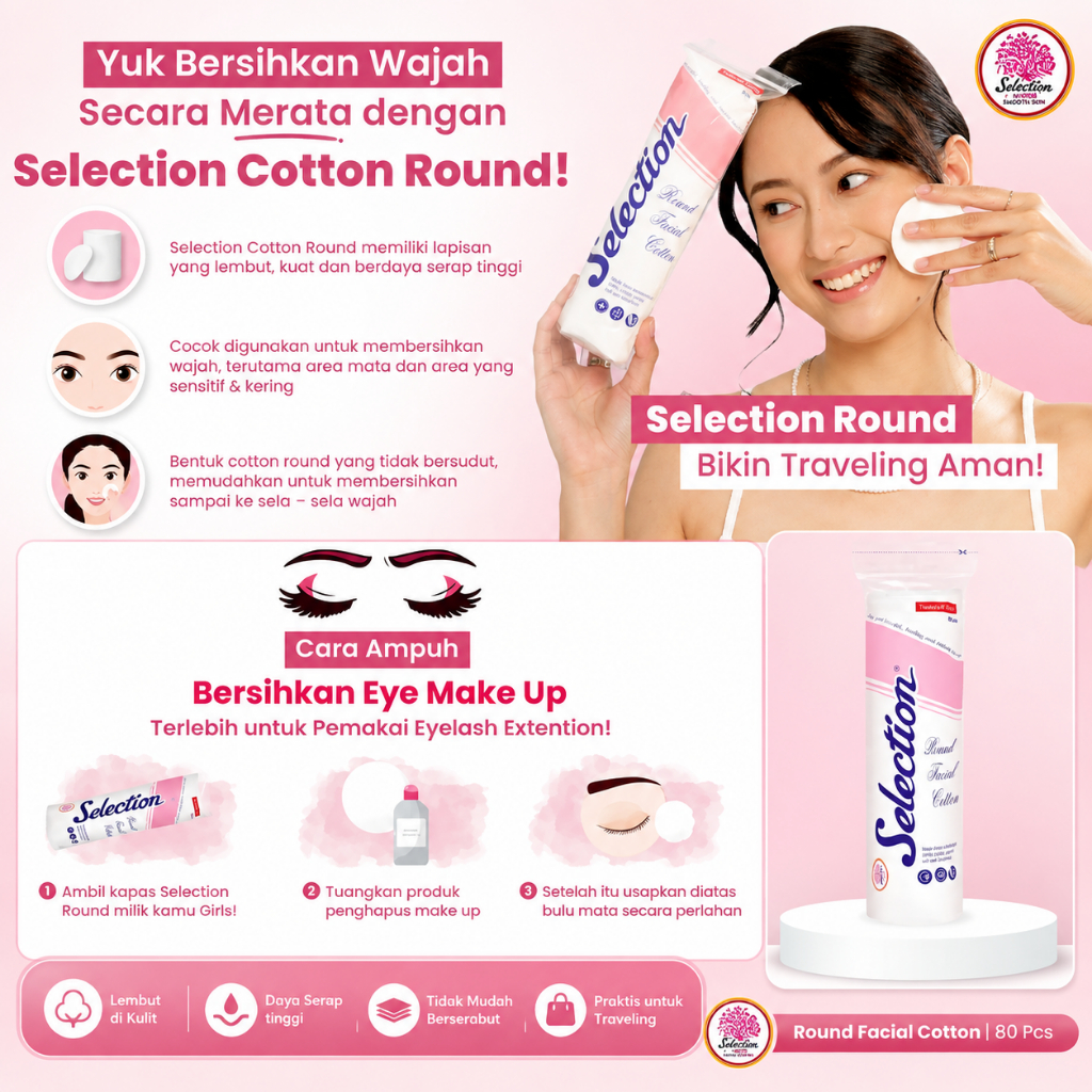 PERA524 KAPAS SELECTION Facial Cotton Round Oval isi 80pcs Kapas Bulat