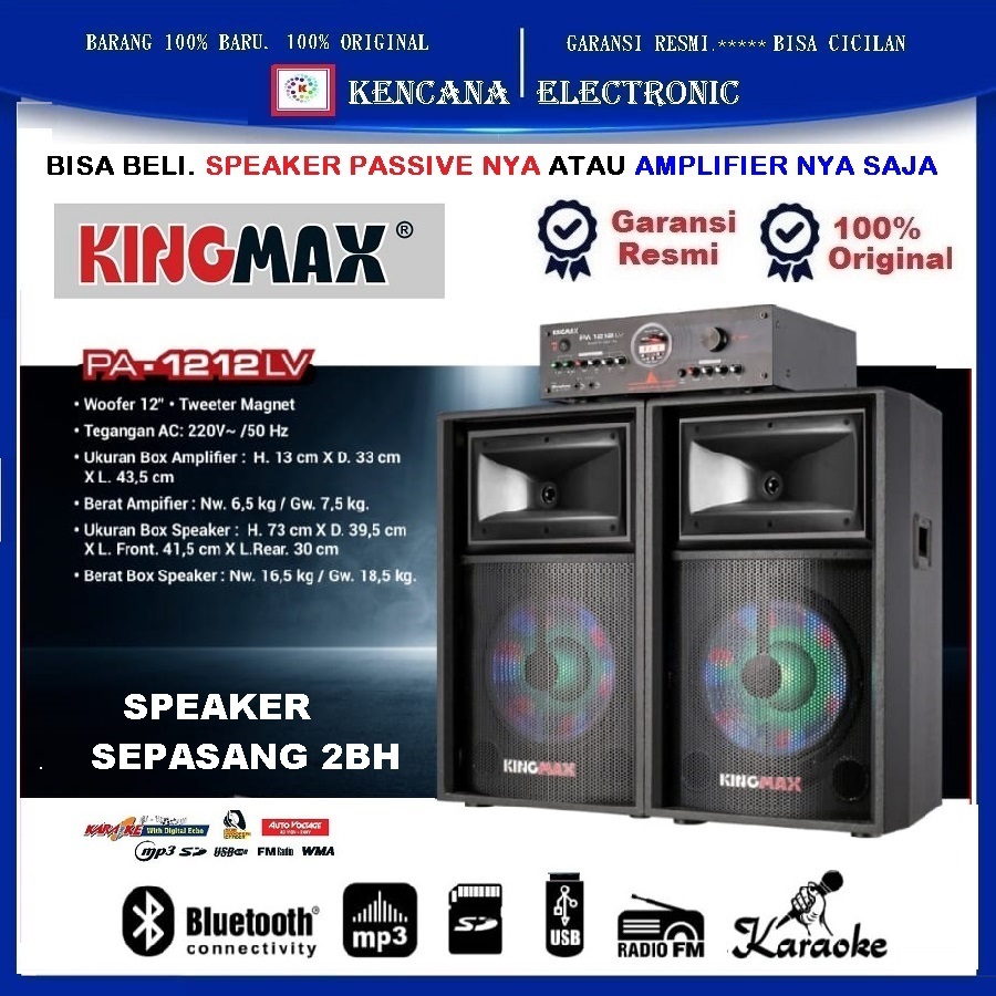 KingMax PA-1212 SPEAKER+AMPLIFIER 12inch USB - FM Radio .Karaoke.Bluetooth