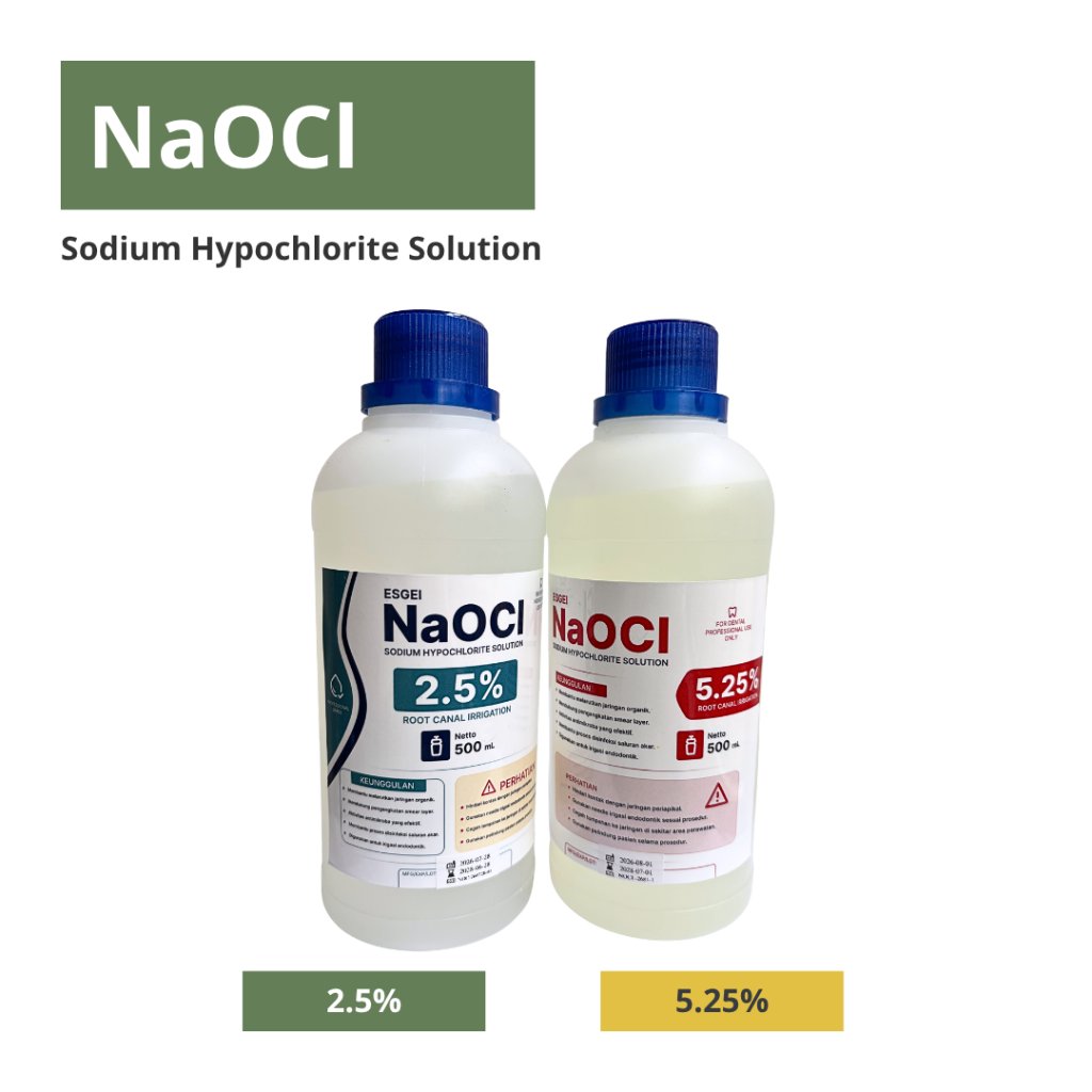 (NaOCl) Endodontik Larutan Irigasi Saluran Akar gigi  2,5% & 5,25% – 500ml