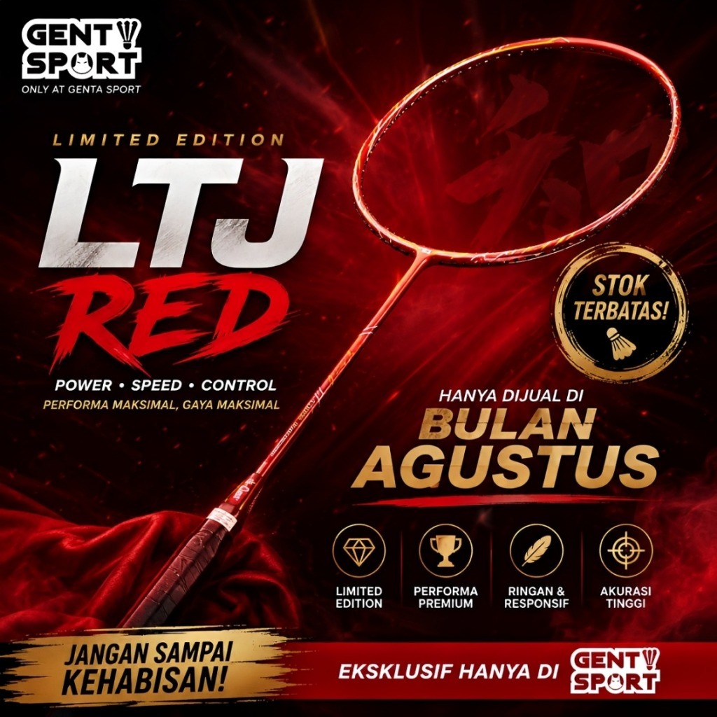 SPECIAL KEMERDEKAAN Hiqua Addicted LTJ Merah Limited Edition 33 Lbs Raket Badminton COD Original