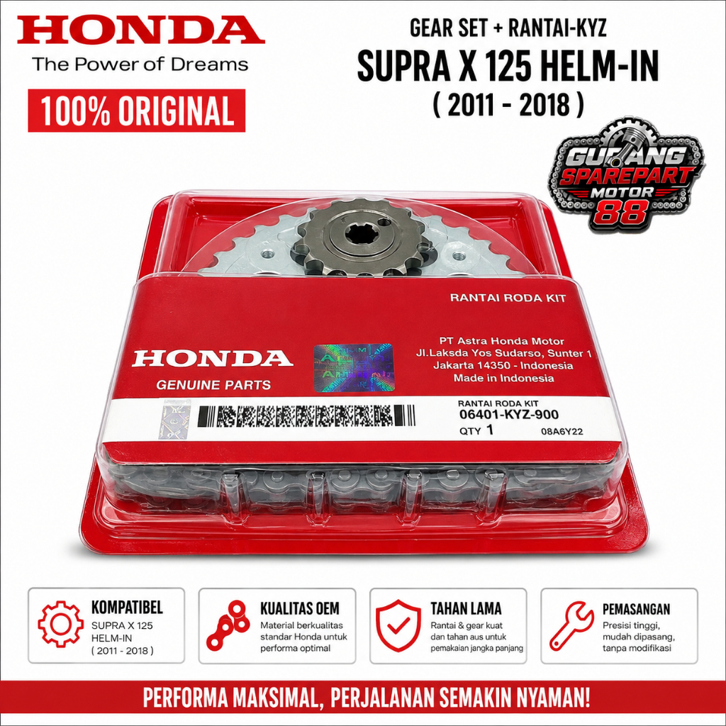 ORIGINAL GEAR SET DEPAN BELAKANG RANTAI GIR PAKET RANTAI RODA CHAIN KIT KYZ SUPRA X 125 HELM IN SUPR