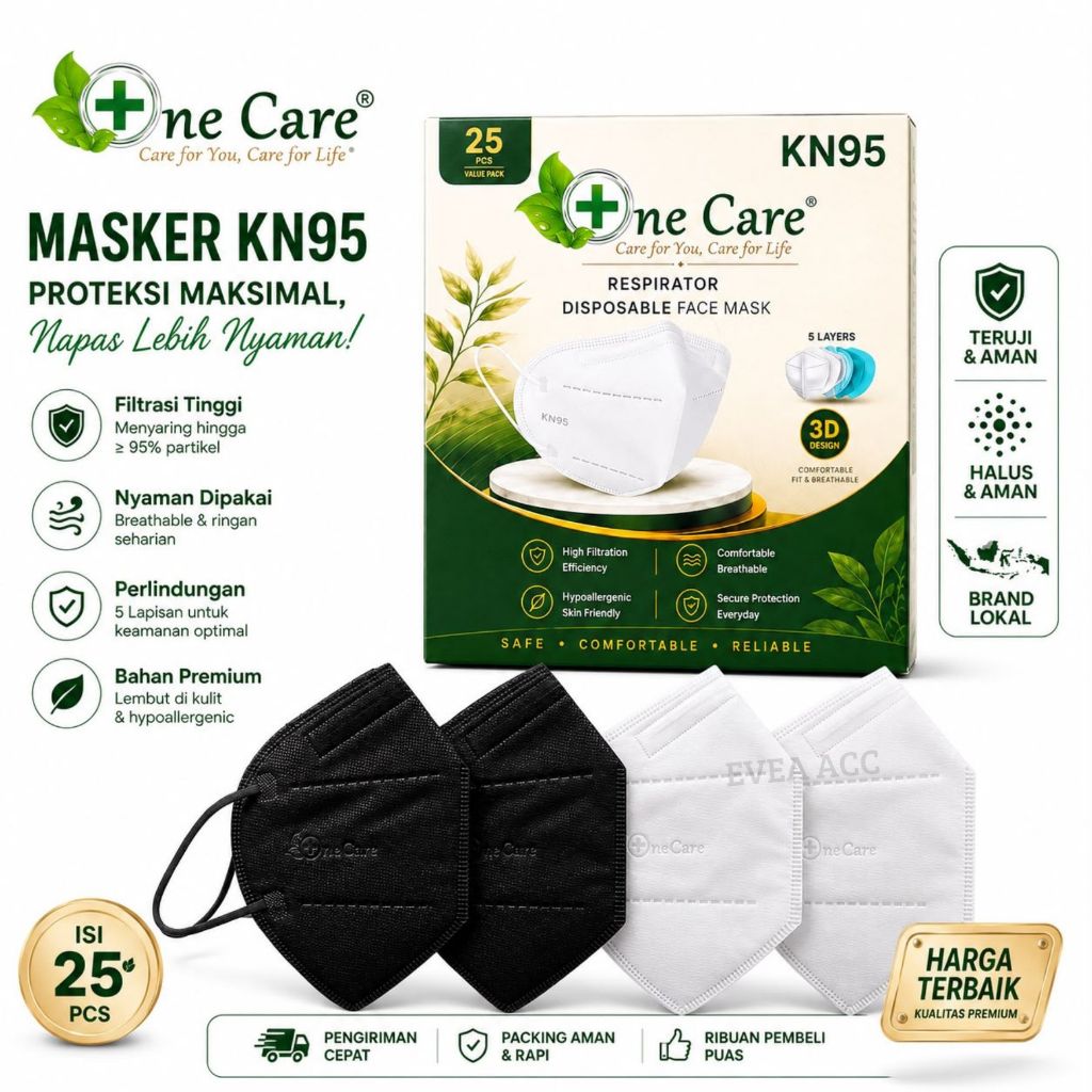 Masker KN95 One Care Earloop 1Box Isi 25Pcs Putih HItam
