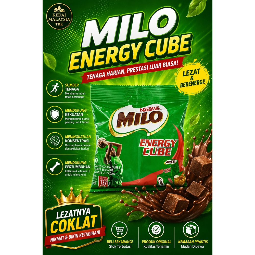 Milo Active Cube - Permen Serbuk Coklat Malt Padat, Isi 50 pcs