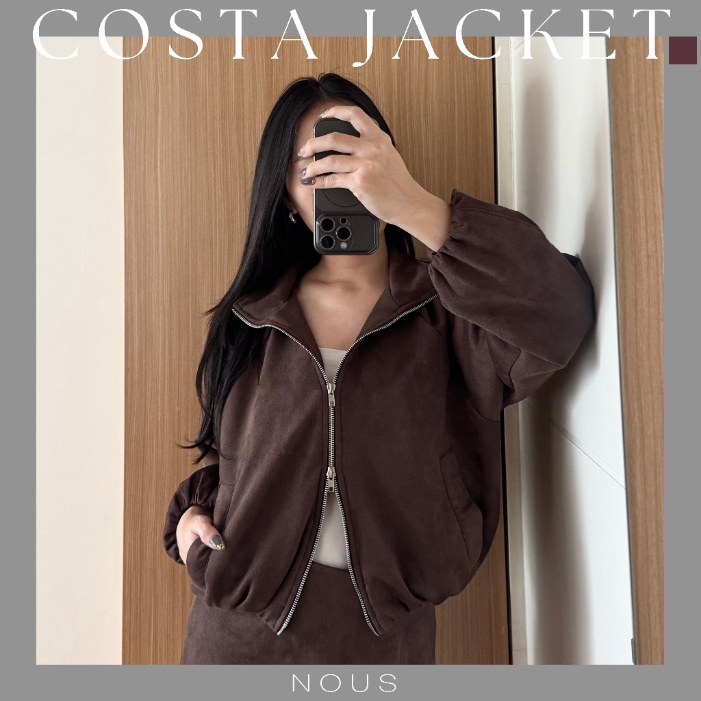 NOUS | Costa Cropped Jacket | Cropped Suede Oversized Jacket Dark Brown Coffee Jaket Bludru Warna Co