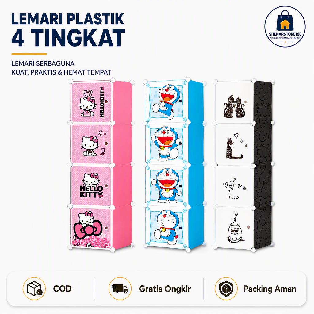SHENAR TERBARU  LEMARI PAKAIAN PLASTIK 1X4 DORAEMON BONGKAR PASANG / LEMARI PLASTIK / LEMARI ANAK